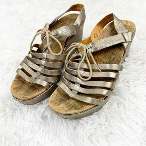 Korkease Adel Metallic Lace Up Cork Wedge Leather Sandals